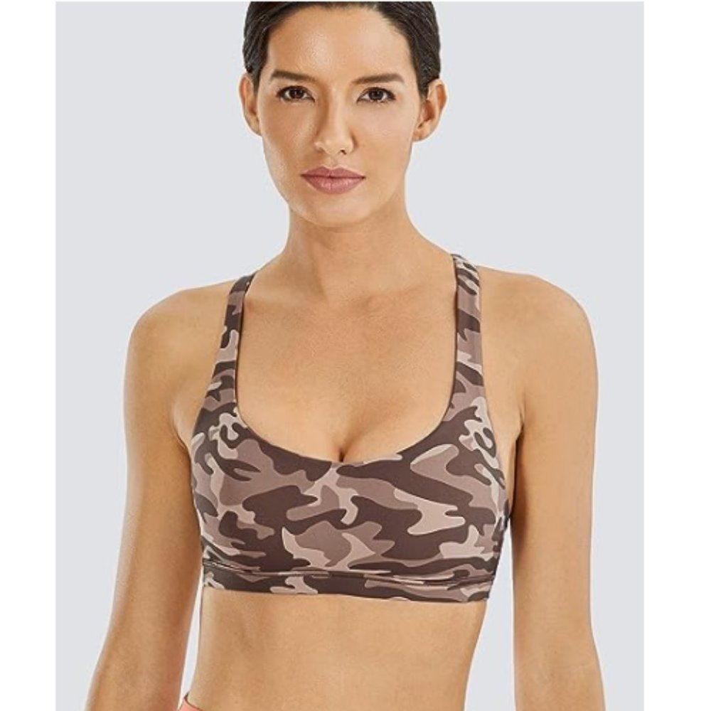 *NEW* CRZ YOGA Women's Strappy Padded Sports Bra with Cross Back - Camo, Sz XS